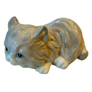 Vintage Syroco Porcelain Persian Cat Figurine Gray & Blue Glaze